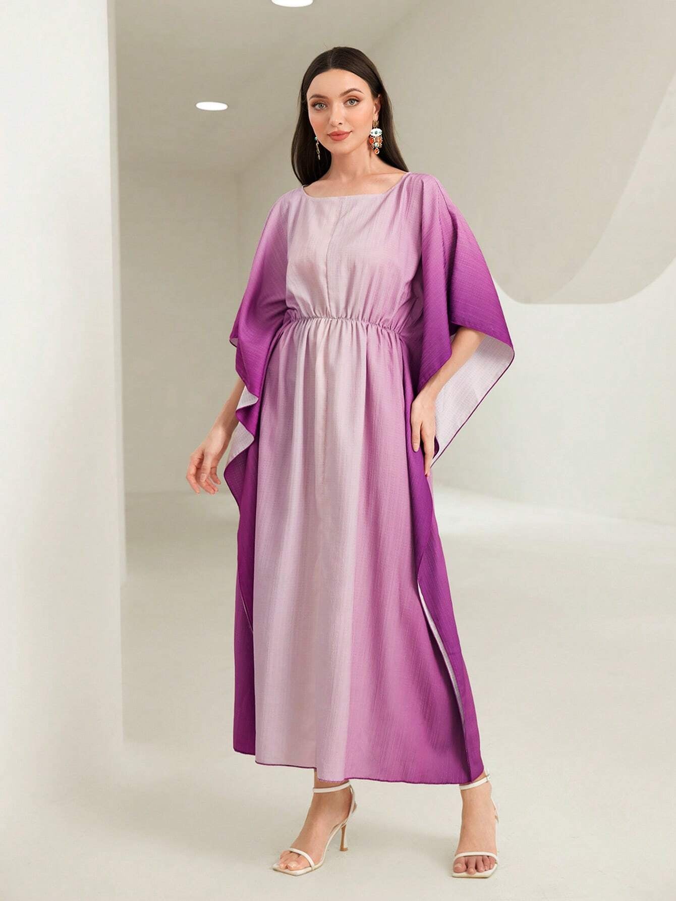Najma Ombre Print Batwing Sleeve Dress