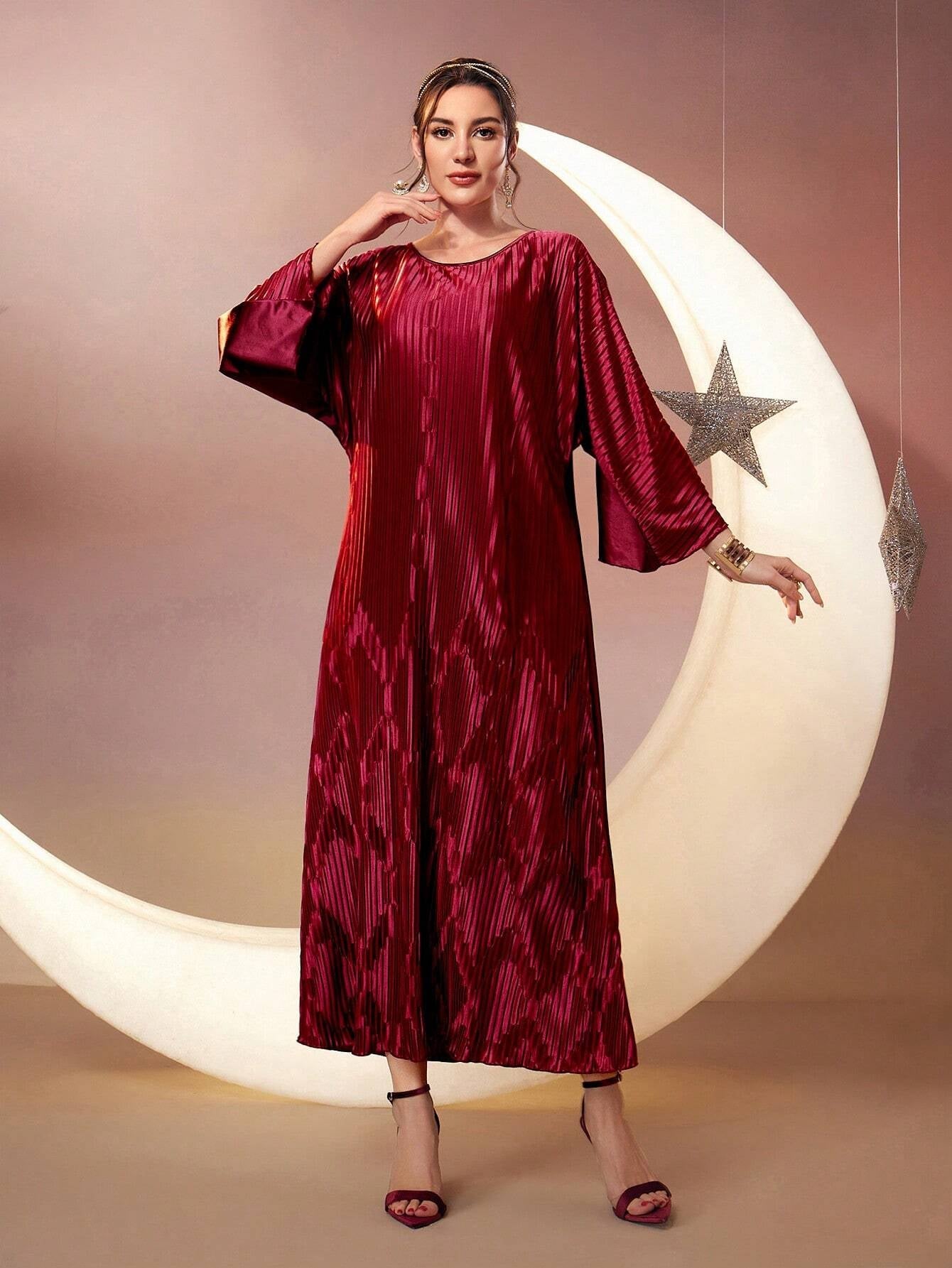 Modely Women'S Solid Color round Neck Batwing Sleeve Dress