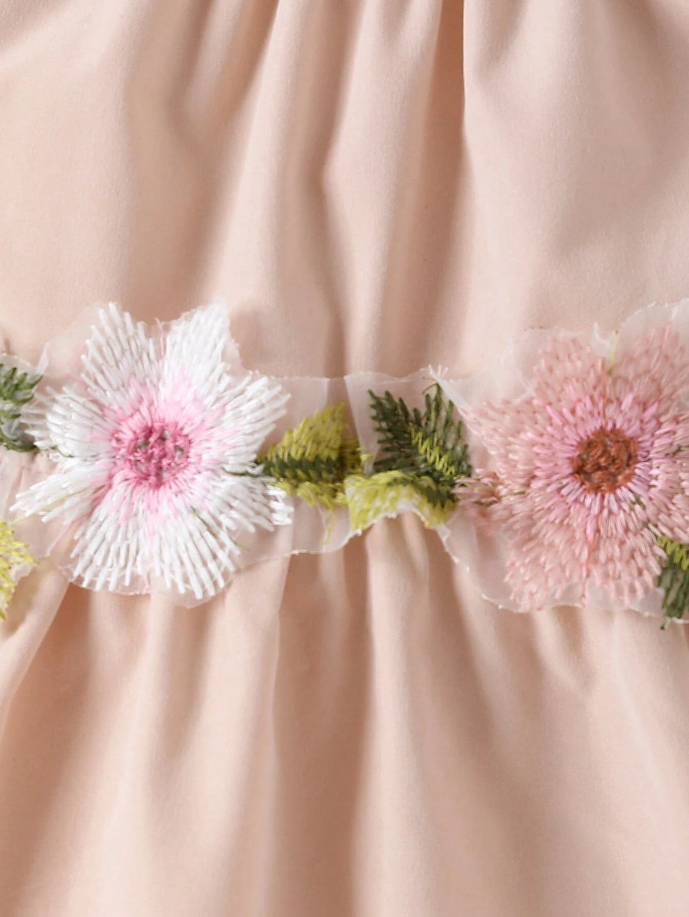 Baby Girl Floral Appliques Frill Trim off Shoulder Dress