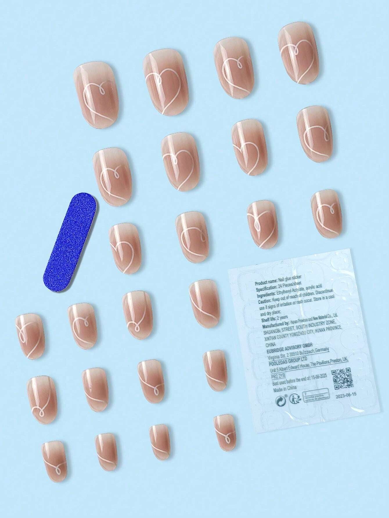 Upgrade Your Appearance: 24Pcs/Set Short Oval Shaped Ice-Clear & Pink & White Ombre False Nails, Suitable for Party, Dance & Daily Style Wear