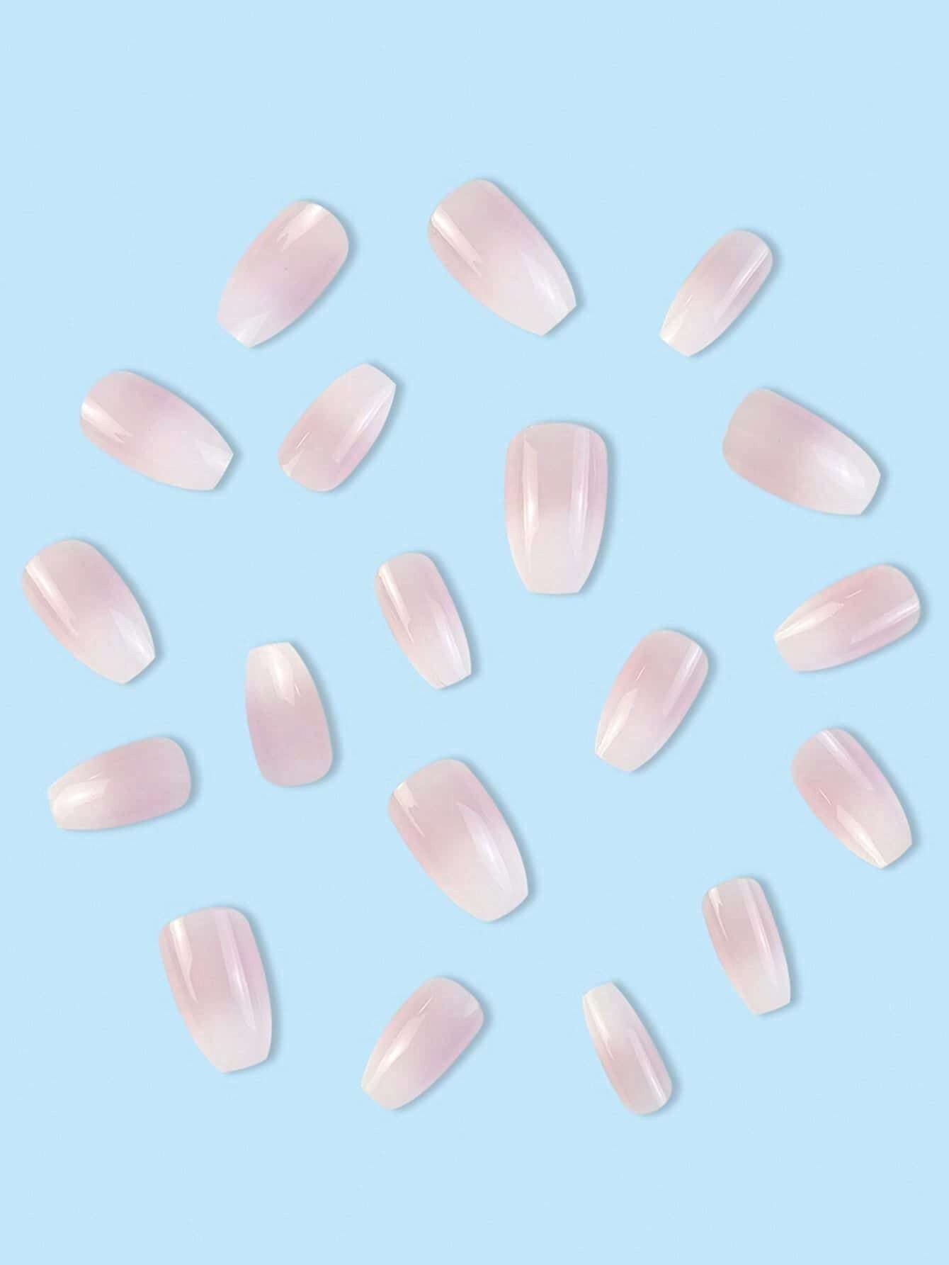 Upgrade Your Appearance: 24Pcs/Set Short Oval Shaped Ice-Clear & Pink & White Ombre False Nails, Suitable for Party, Dance & Daily Style Wear