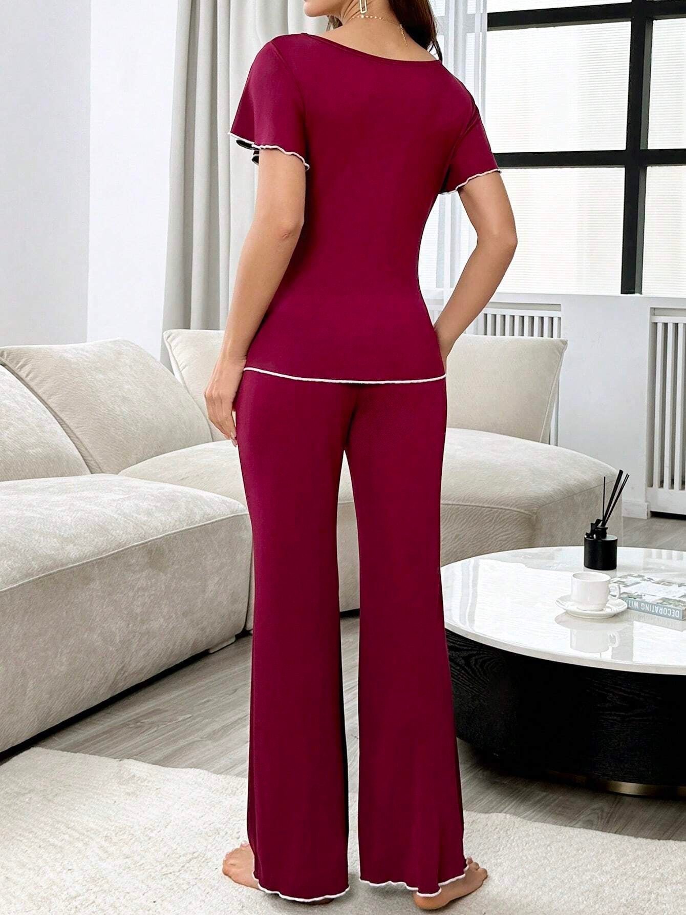Color Block V-Neck Cami Top & Pleated Shorts Pajama Set