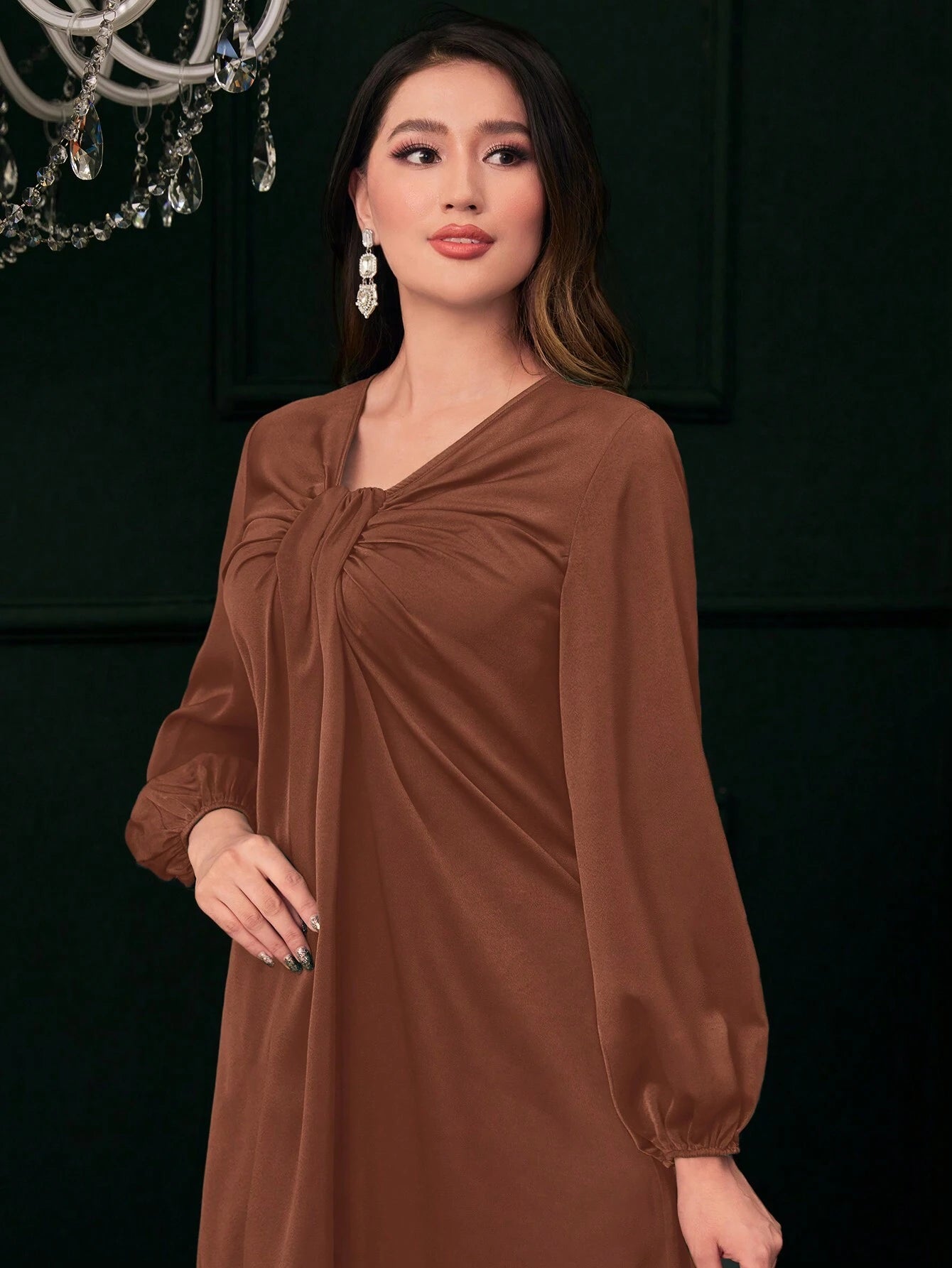 Mulvari Ruched Front Lantern Sleeve Dress