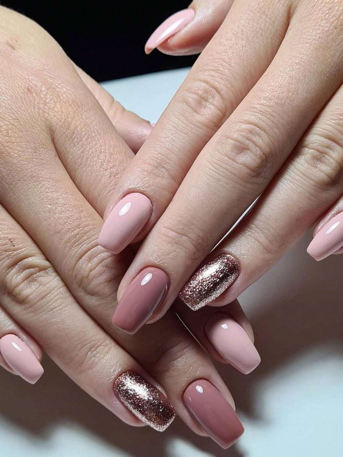 Instantly Elevate Your Style with 24Pcs Ballet Shape Short-Length Nude Color, Pearl-Luster, Glitter Nail Stickers (Japanese Style) + 1Pc Jelly Glue + 1Pc Nail File Suitable for Party, Dance, and Daily Wear
