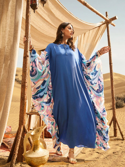 Najma Tie Neck Floral Print Kaftan