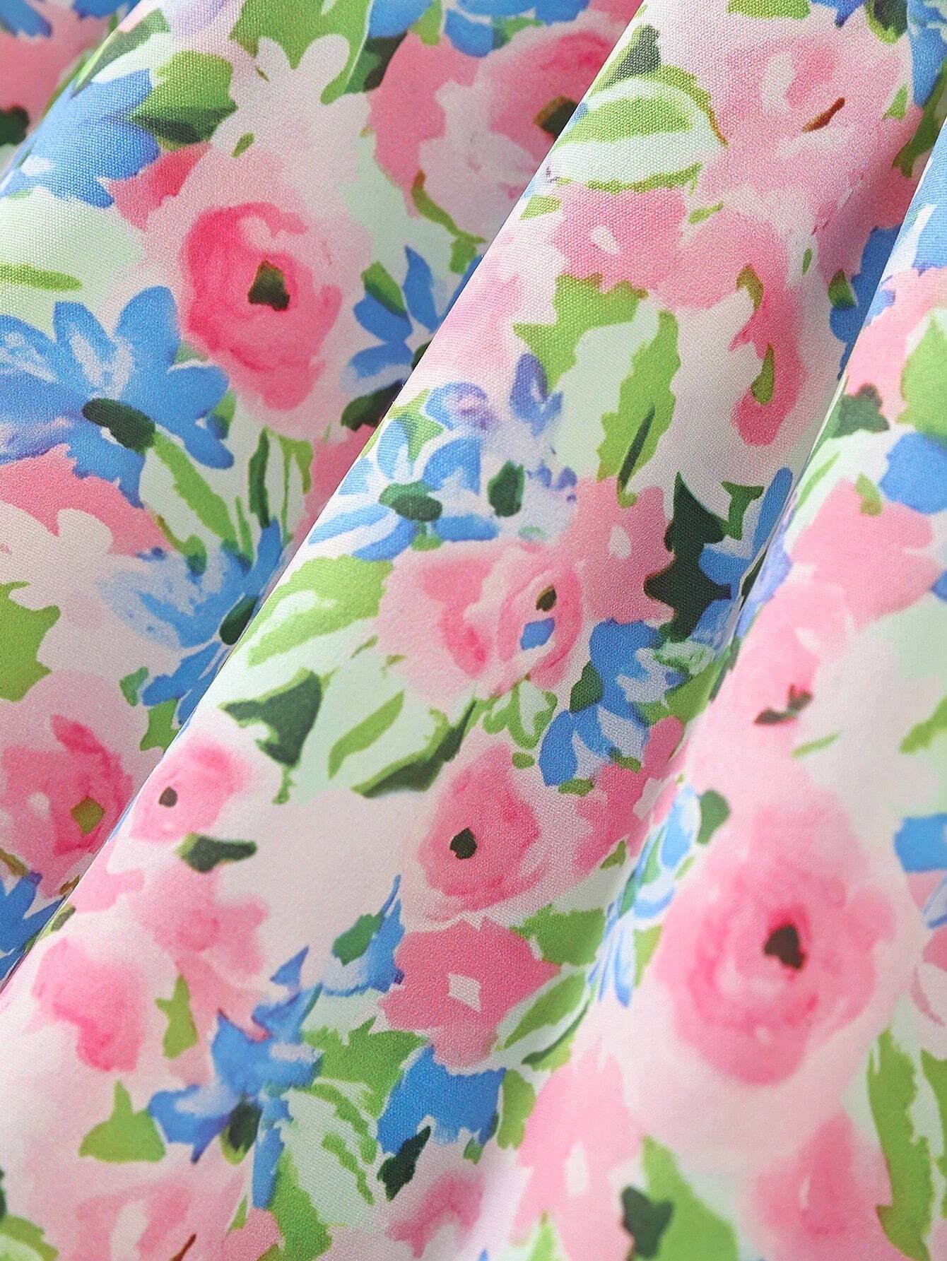 Baby Girls' Summer Sleeveless Dress with Floral Print, Butterfly Bowknot Decor