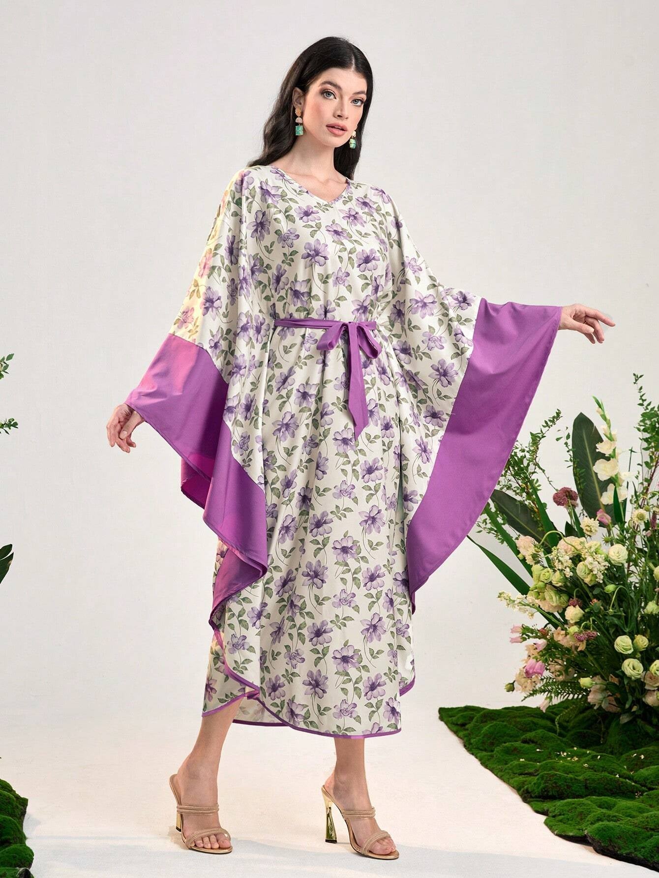 Najma Floral Print Belted Kaftan