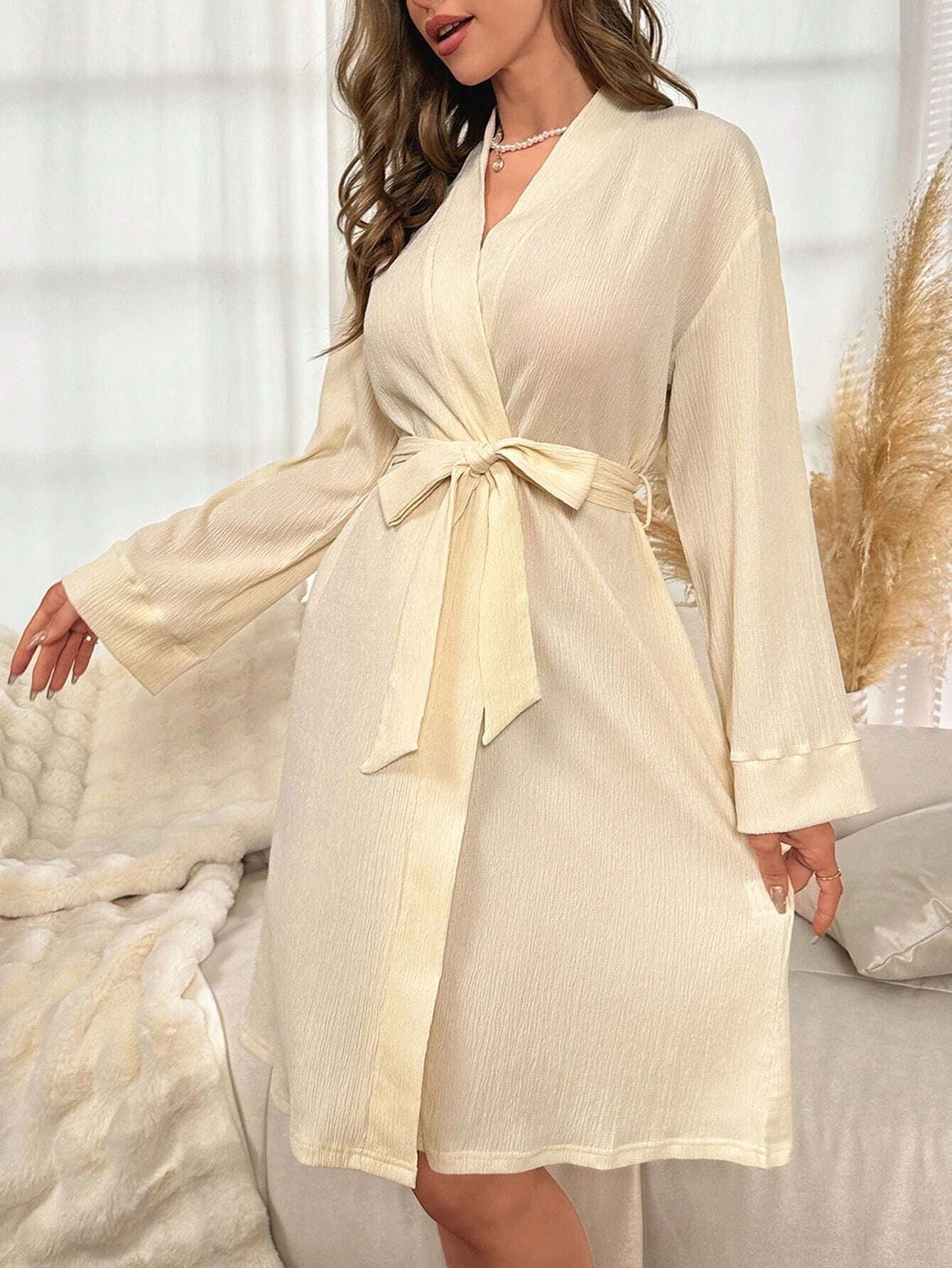 Contrast Lace Belted Robe