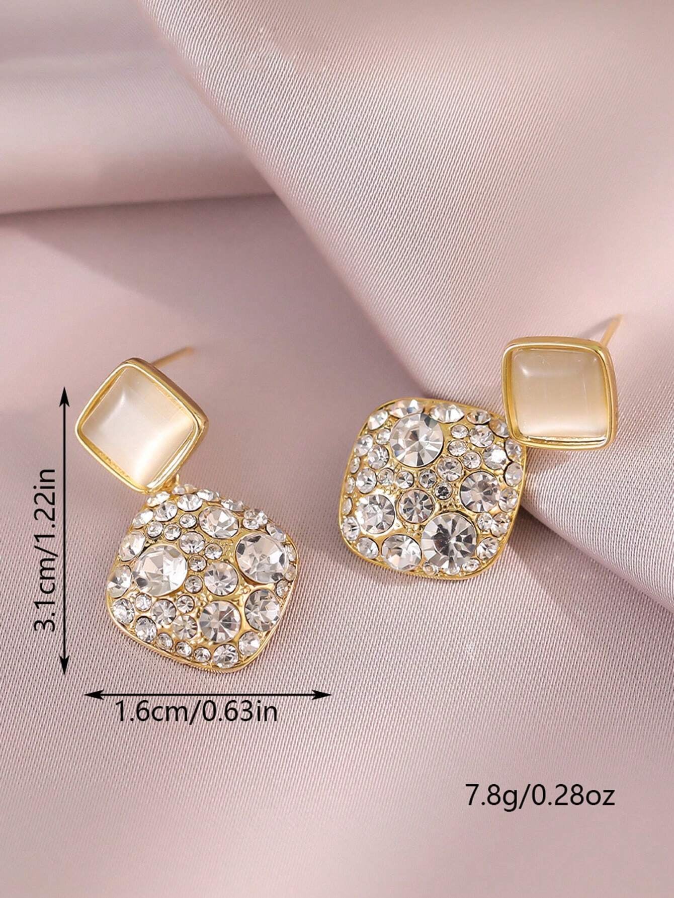 Rhinestone Decor Geometric Drop Earrings