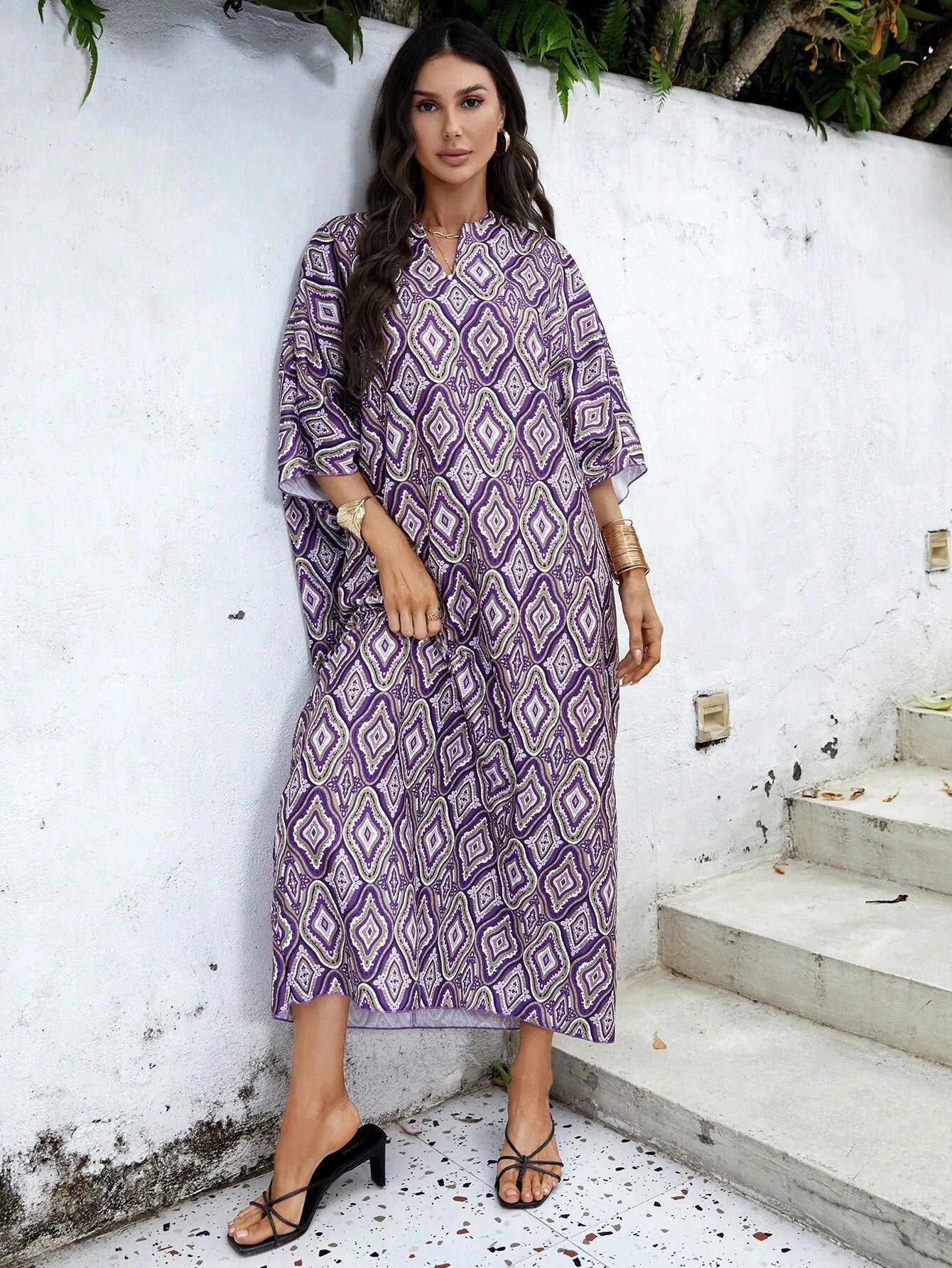 Najma Women'S Loose Turkish Long Shirt with Geometric Pattern