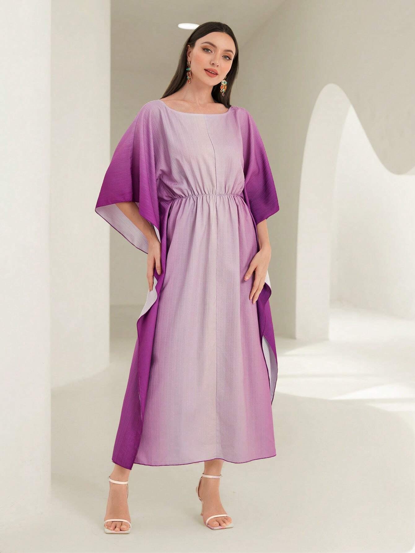 Najma Ombre Print Batwing Sleeve Dress