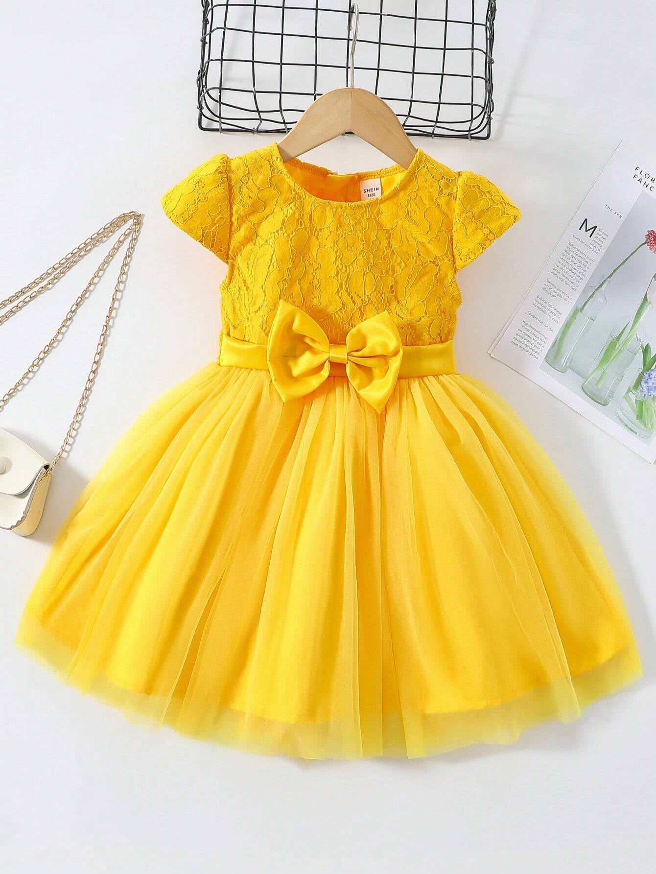 Young Girl Gorgeous Butterfly Bow Decoration Patchwork Lace Tulle Dress