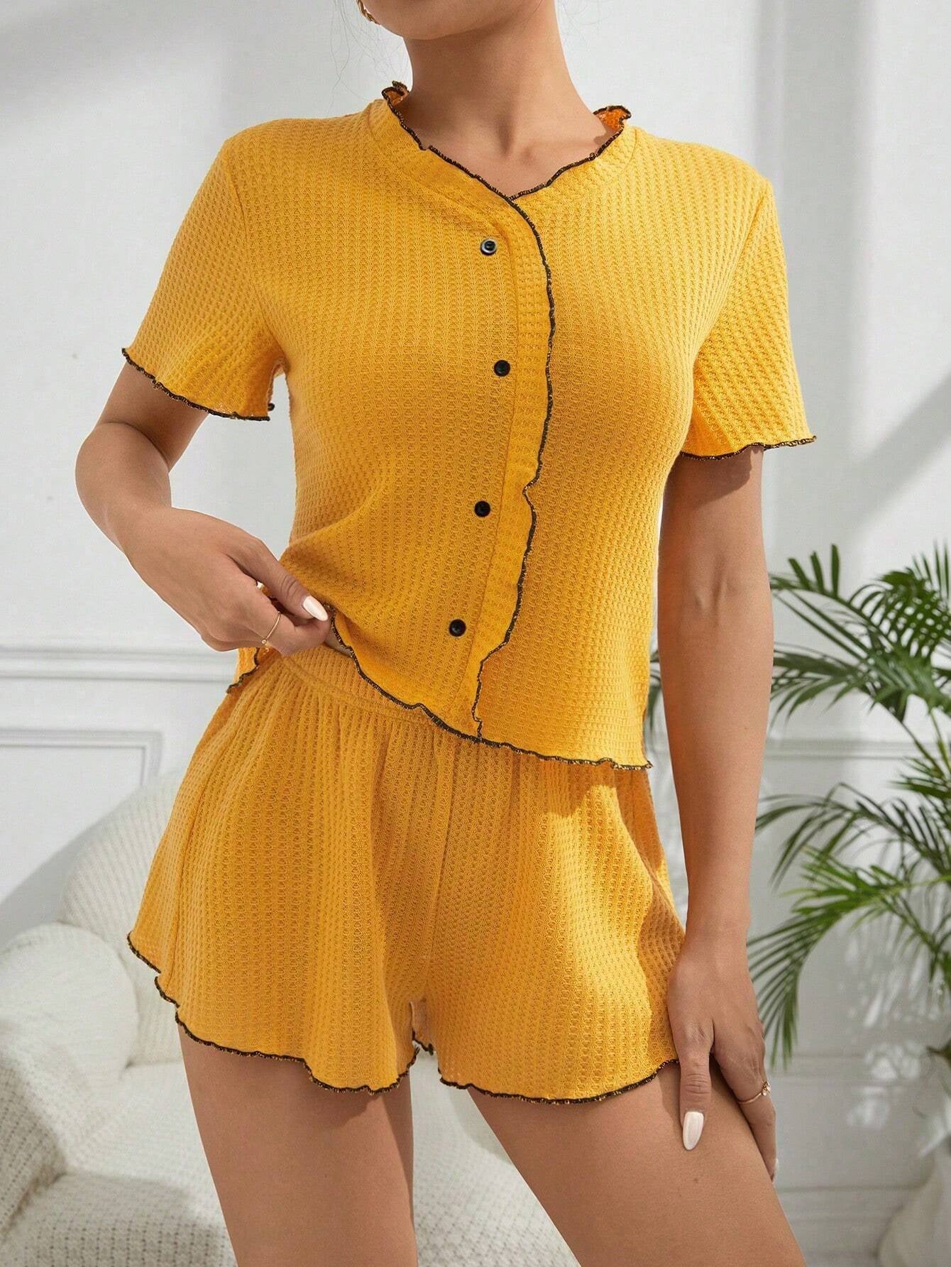 Women'S Plaid Contrast Color Pleated Hem Home Clothes Set
