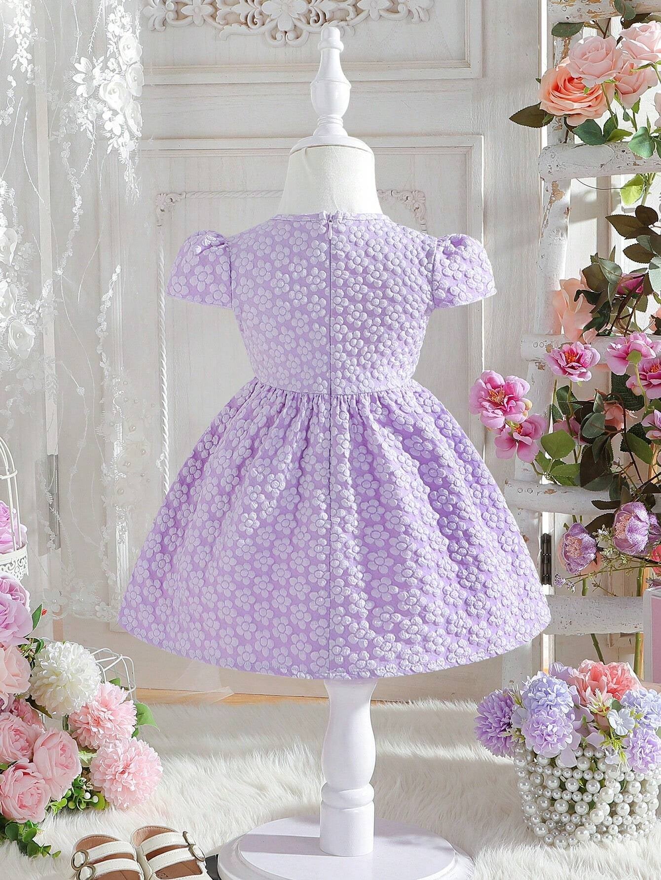 Baby Girls' Floral Jacquard Princess Dress for Parties