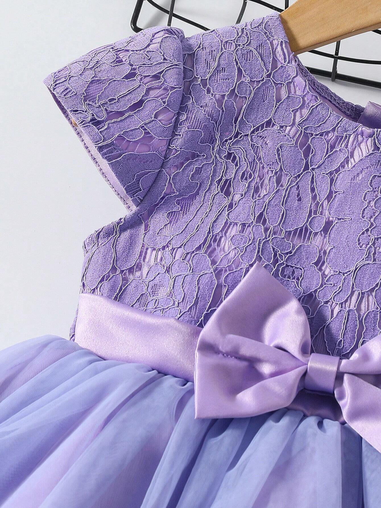 Young Girl Gorgeous Butterfly Bow Decoration Patchwork Lace Tulle Dress