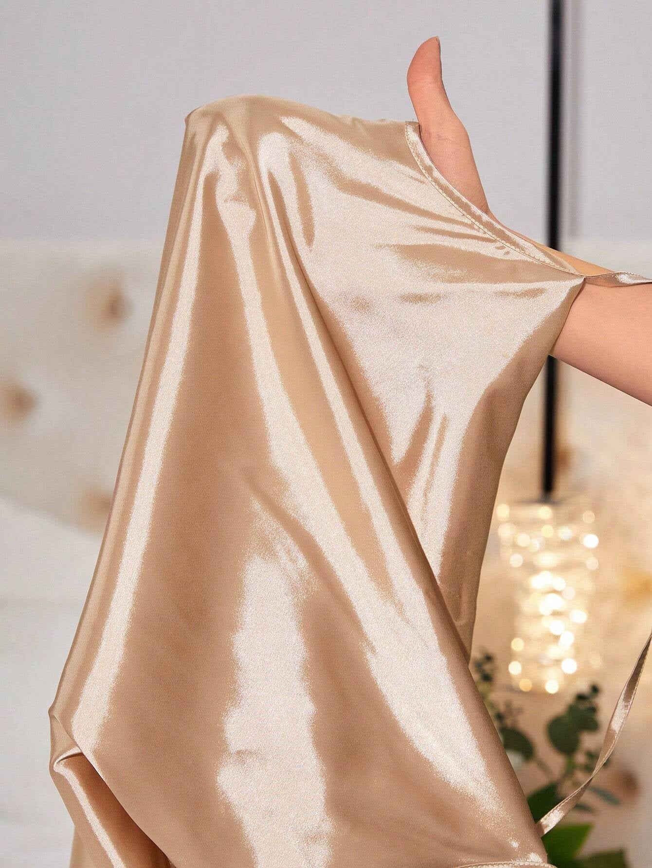 Women'S Solid Color V-Neck High Split Cami Nightgown