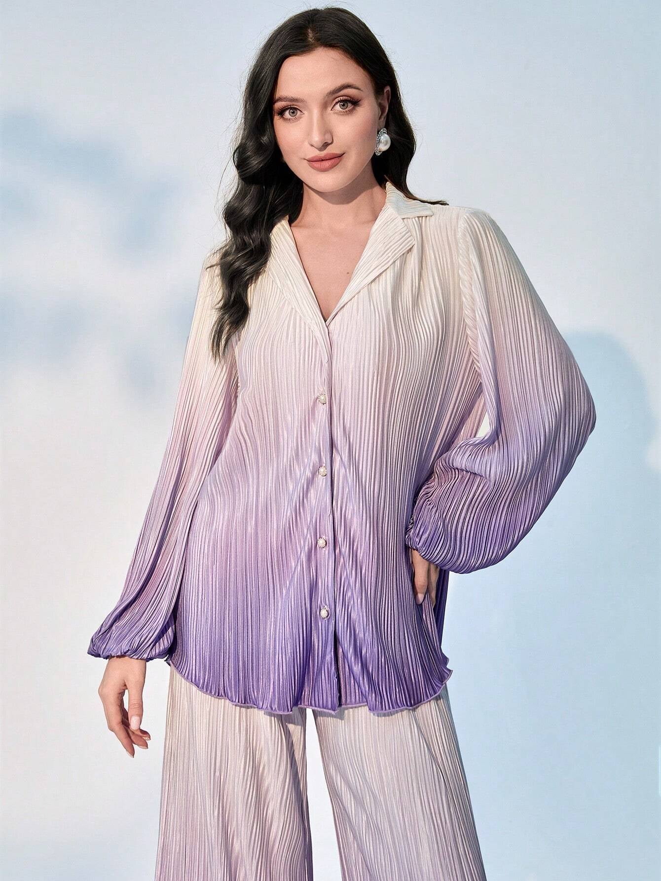 Mulvari Ombre Lantern Sleeve Shirt & Wide Leg Pants