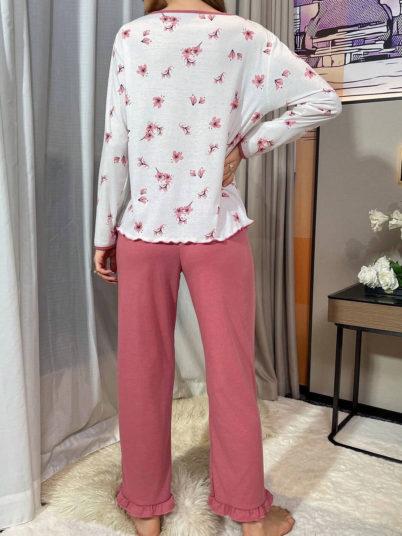 Floral Printed Sleepwear Set with Contrast Trim