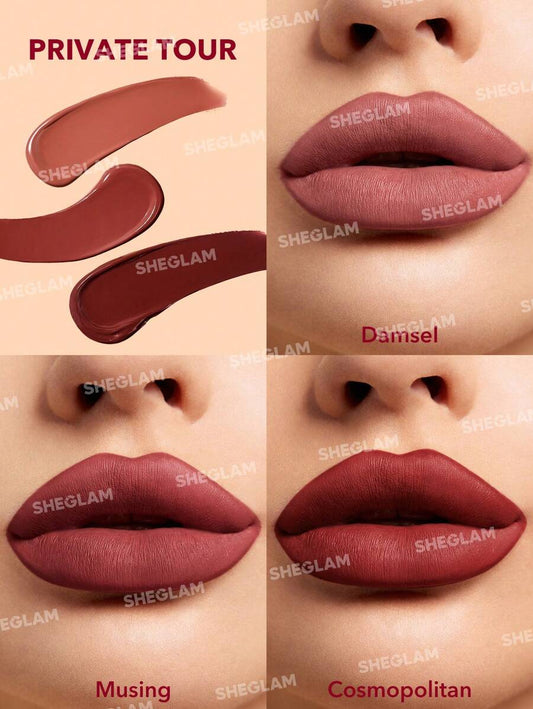 SHEGLAM مجموعة أحمر شفاه سائل مات 3 قطع طويل الأمد