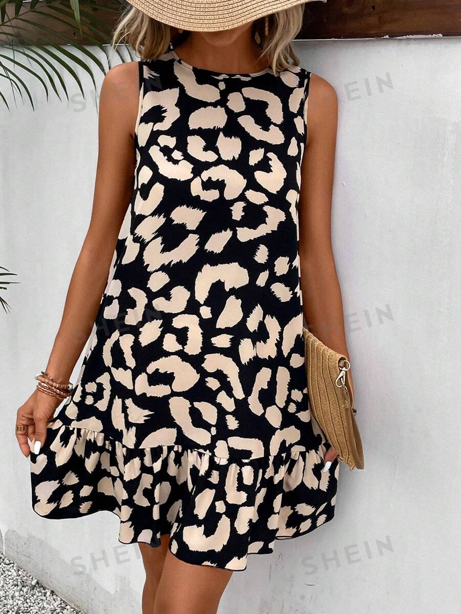 SHEIN Frenchy فستان سموك طباعة شامل بربطة ظهر حافة مكشكشة
