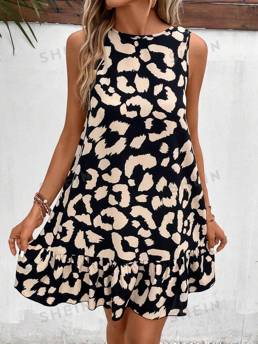 SHEIN Frenchy فستان سموك طباعة شامل بربطة ظهر حافة مكشكشة