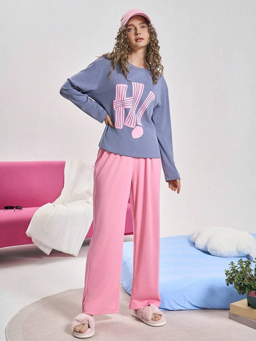 SHEIN Chillnights طقم بيجاما نسائي كاجوال طويل الأكمام أنيق للخريف