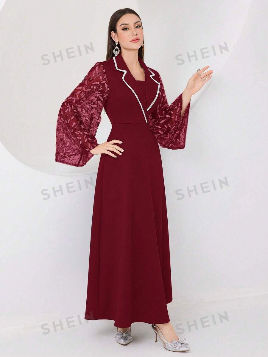 SHEIN Modely فستان بأكمام فلونس بحواف متباينة للصيف بدون حزام