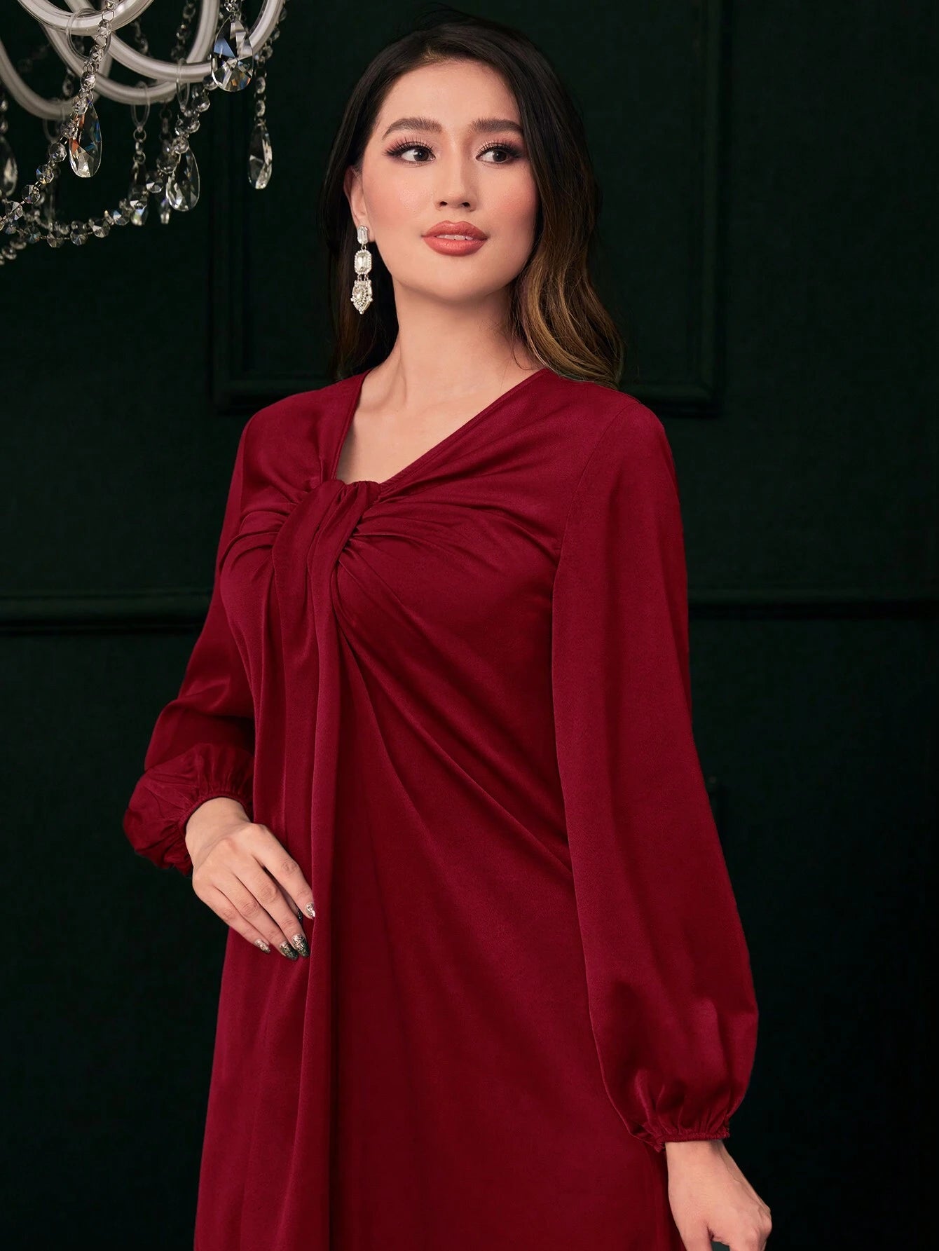 Mulvari Ruched Front Lantern Sleeve Dress