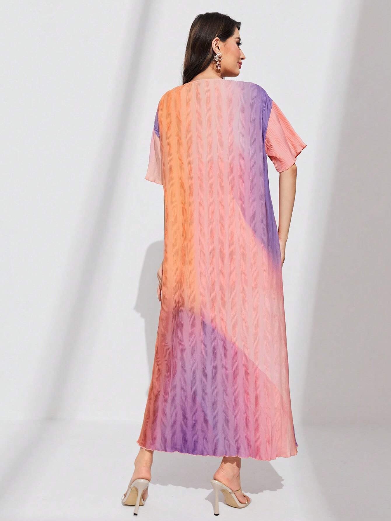 Mulvari Ombre Print Lettuce Trim Dress