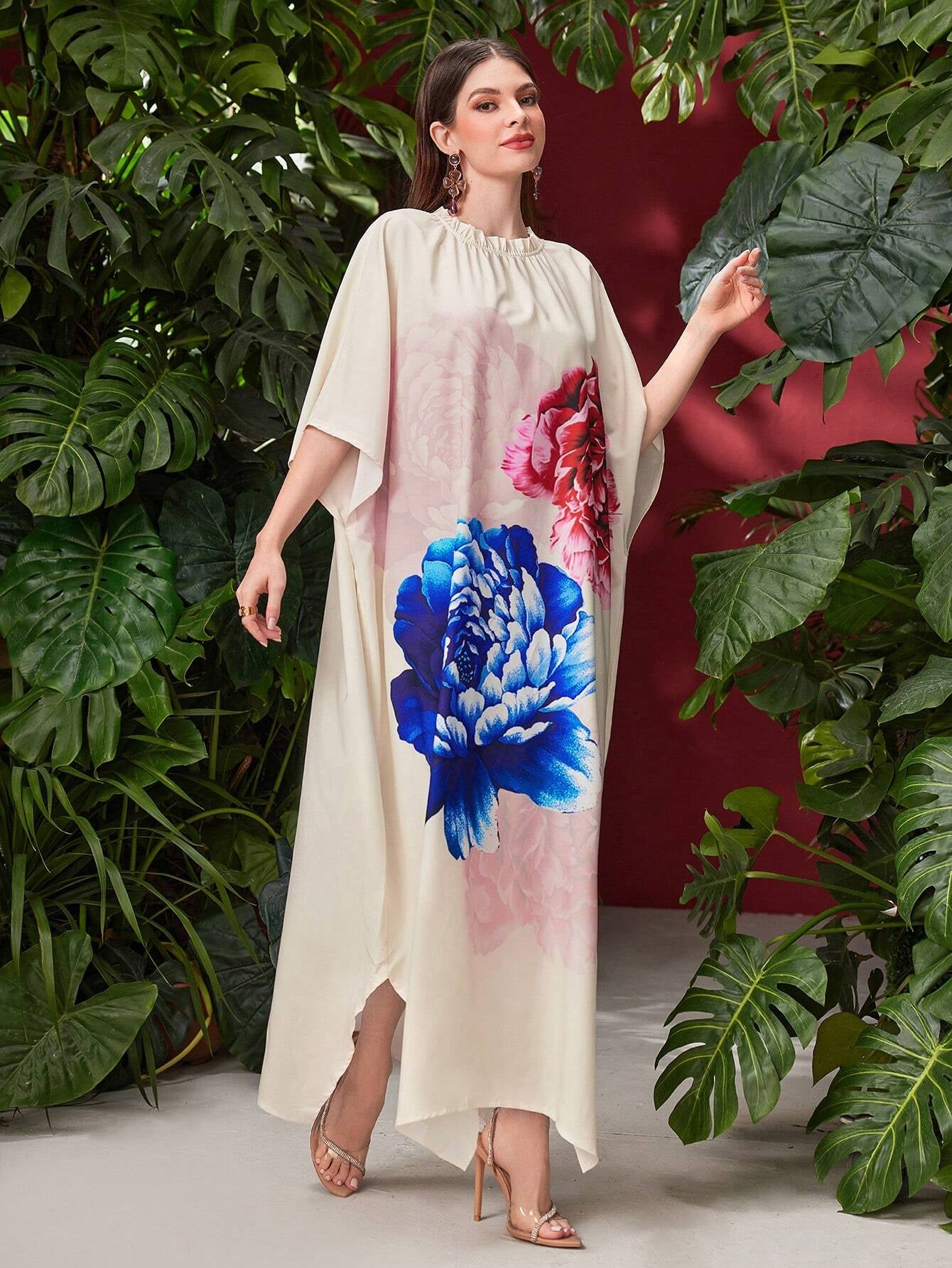Najma Floral Printed Batwing Sleeve Dress
