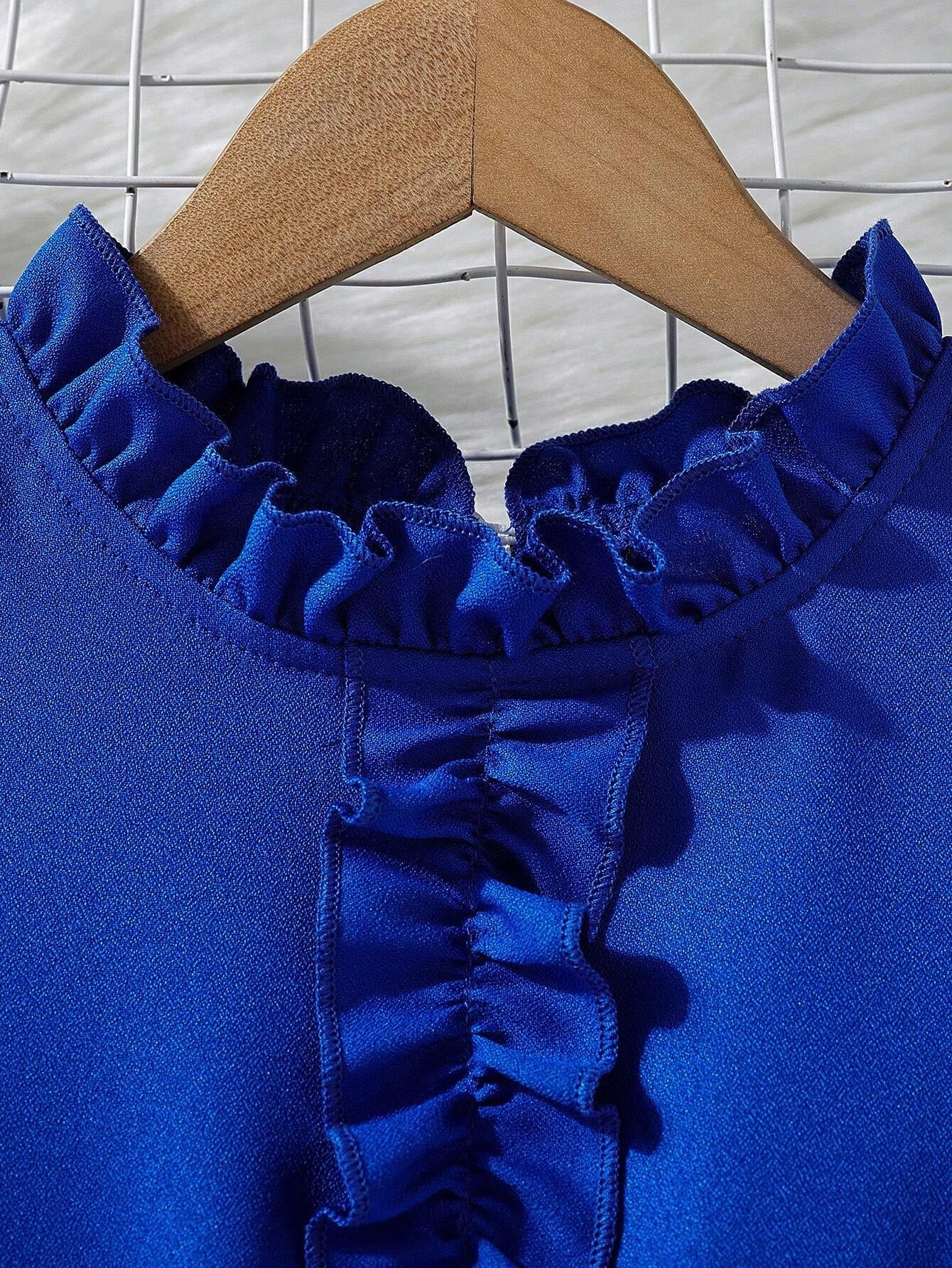Tween Girl Frill Trim Ruffle Hem Belted Dress