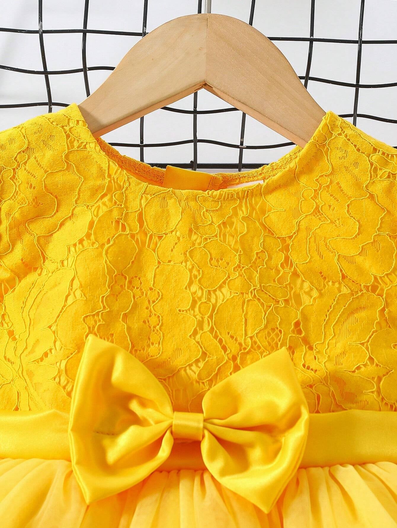 Young Girl Gorgeous Butterfly Bow Decoration Patchwork Lace Tulle Dress