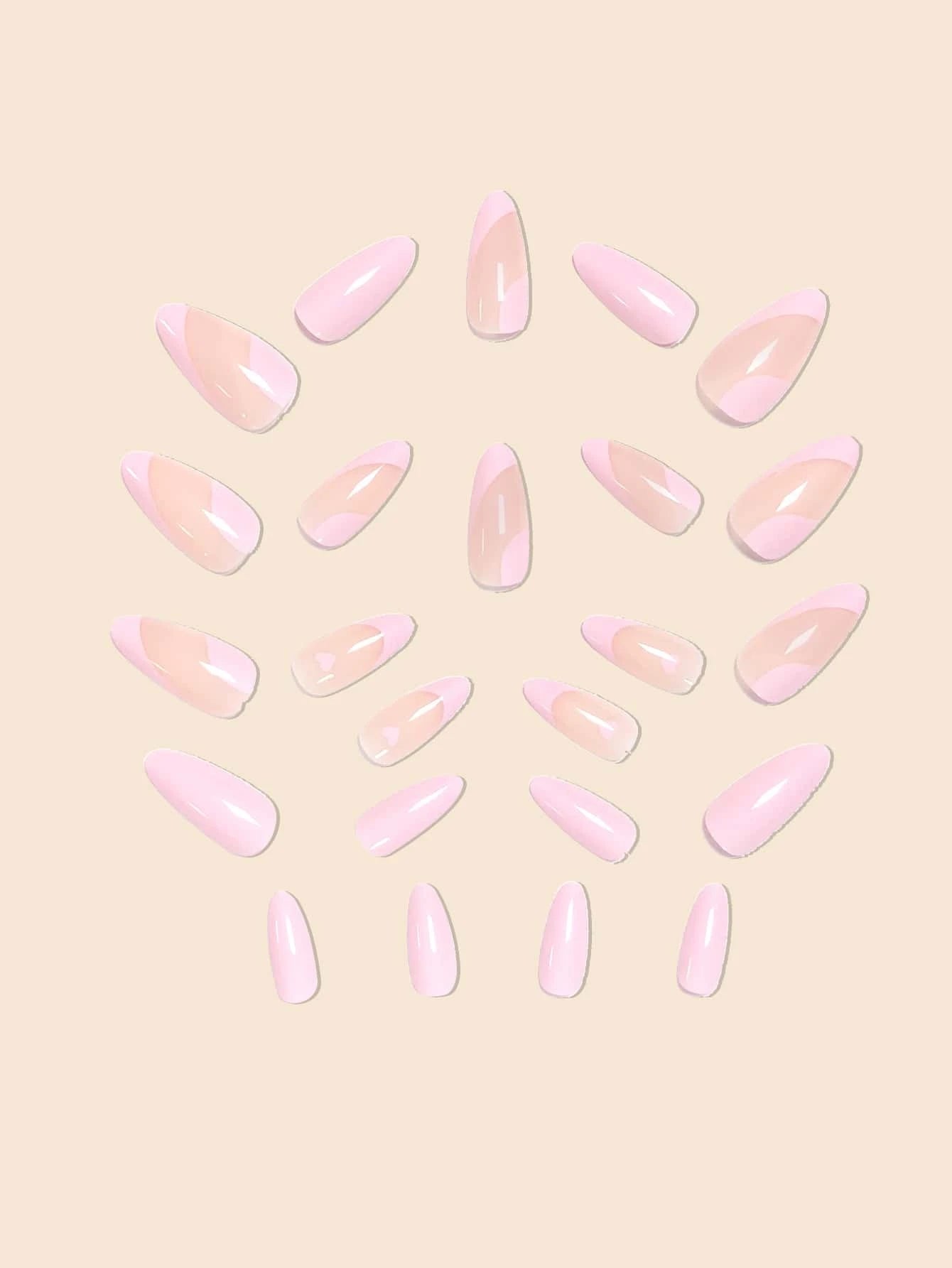 24Pcs False Nails in Waterdrop Shape, Black French Manicure with Small Flowers & Pointy Almond Shape +Jelly Glue + Nail File