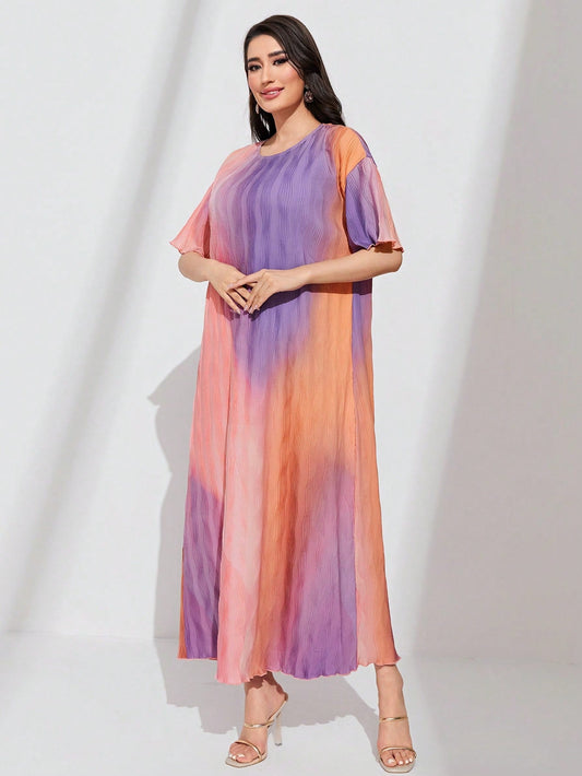 Mulvari Ombre Print Lettuce Trim Dress