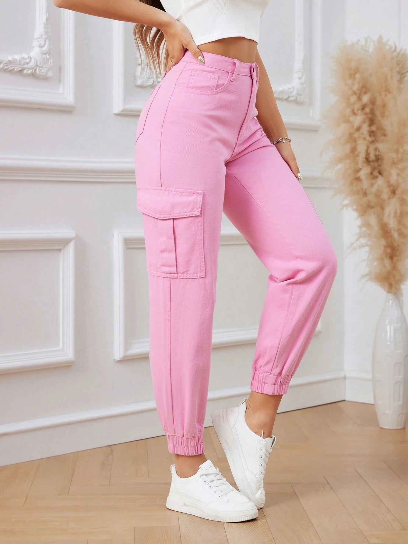 Privé Mid-Rise Pink Denim Jogger Jeans