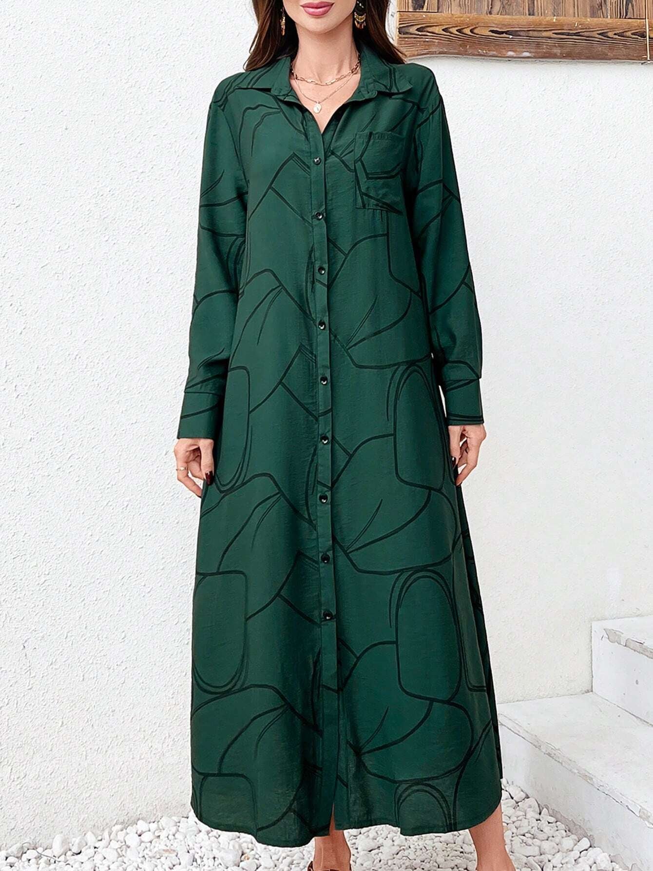 Mulvari Full Print Patchwork Pocket Shirt Dress