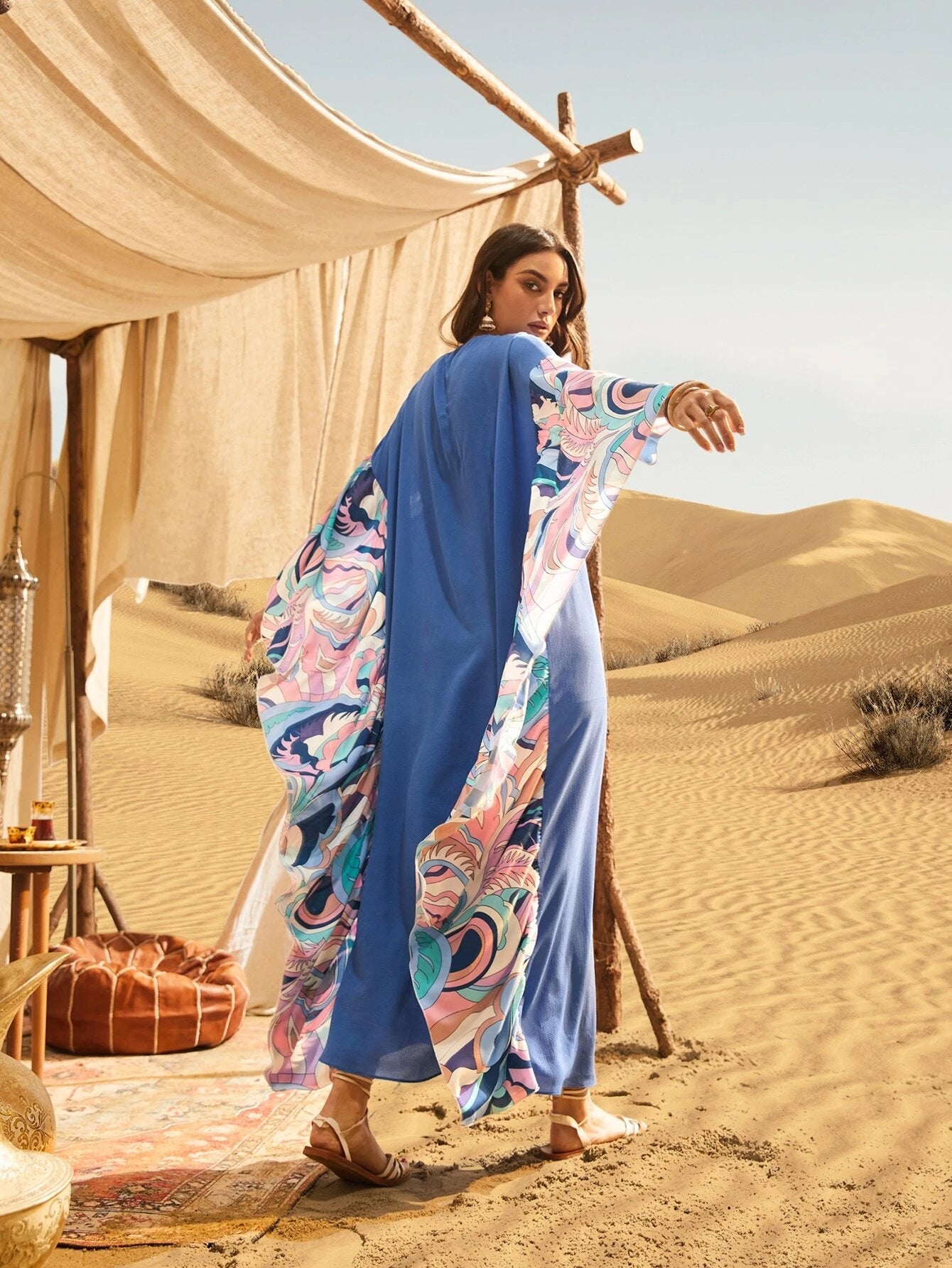 Najma Tie Neck Floral Print Kaftan
