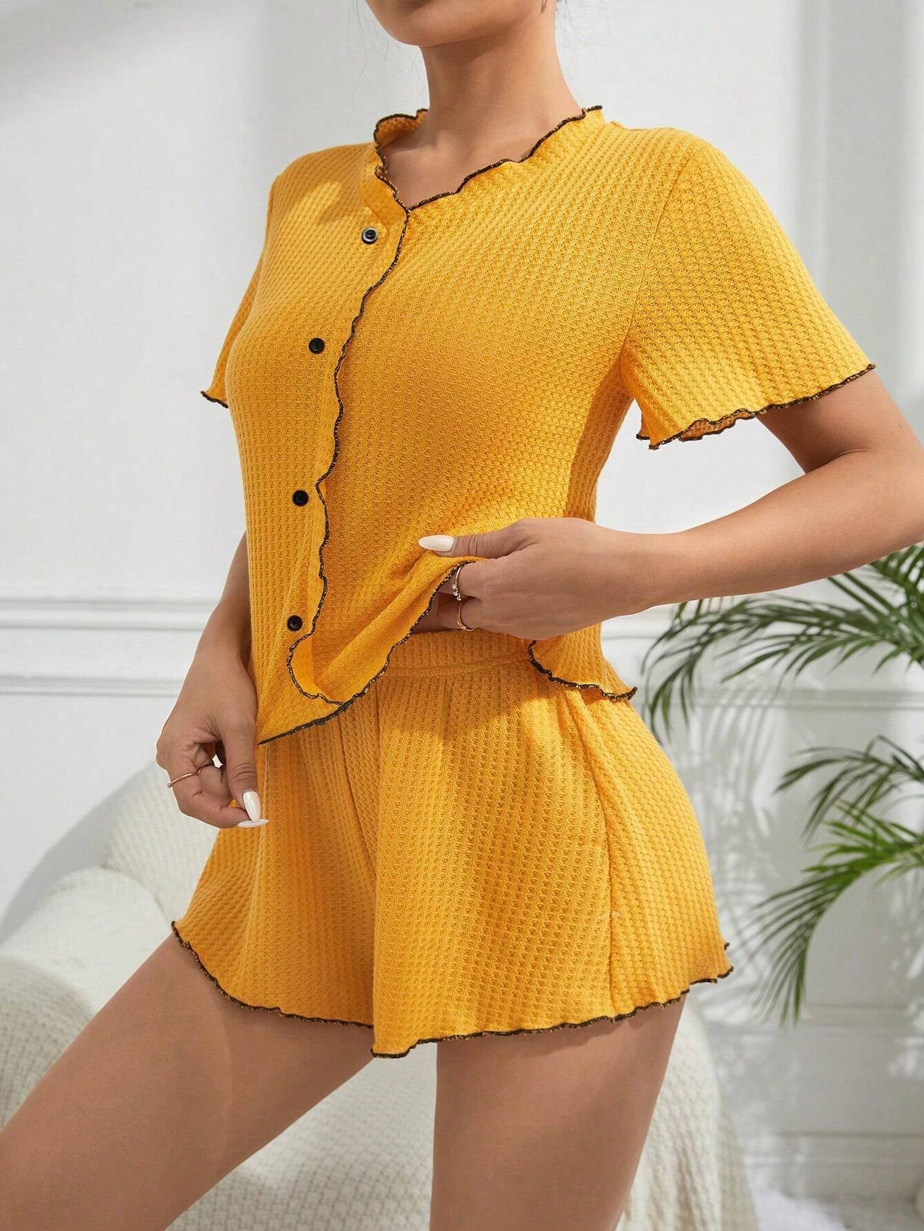 Women'S Plaid Contrast Color Pleated Hem Home Clothes Set