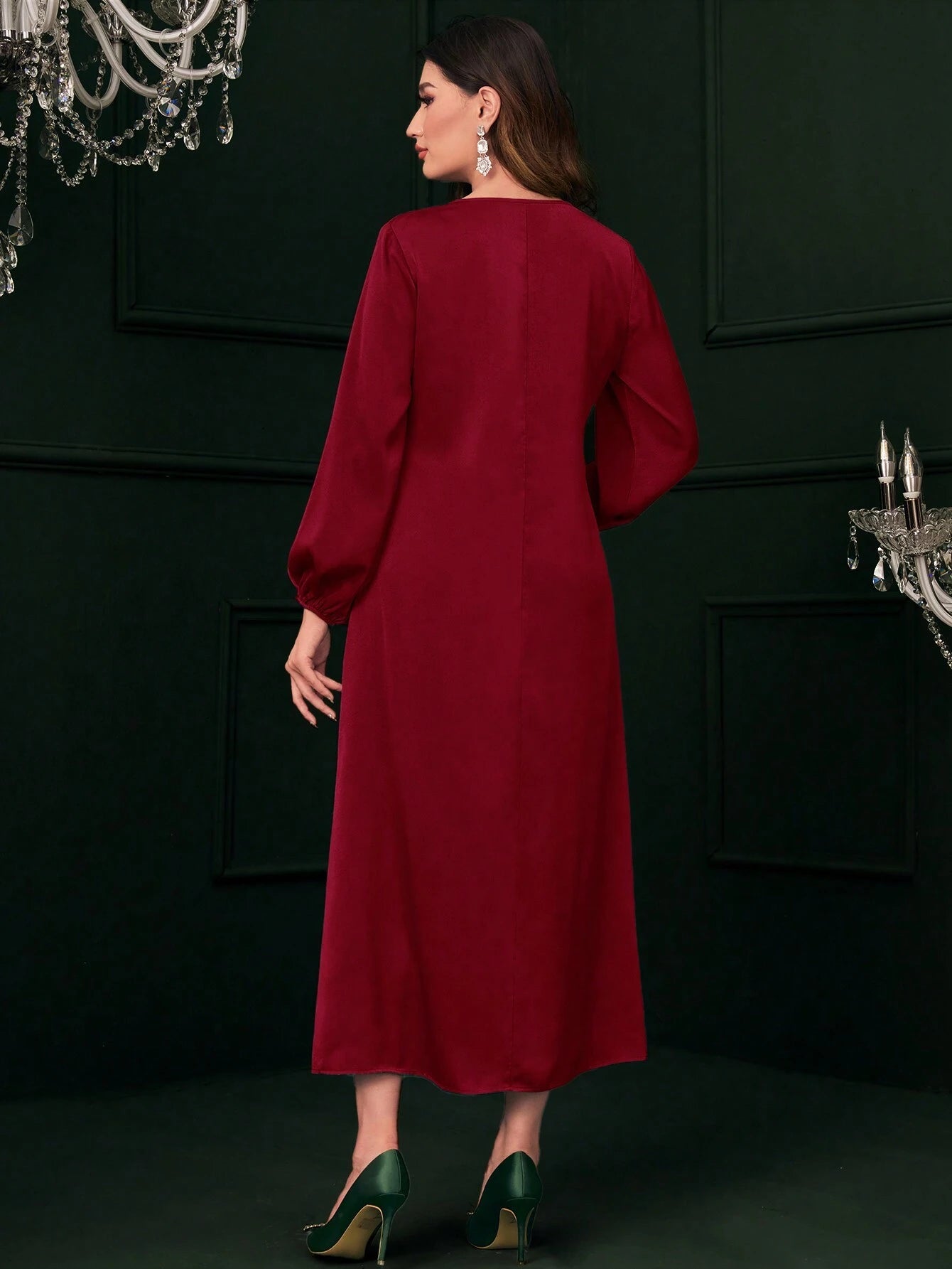 Mulvari Ruched Front Lantern Sleeve Dress