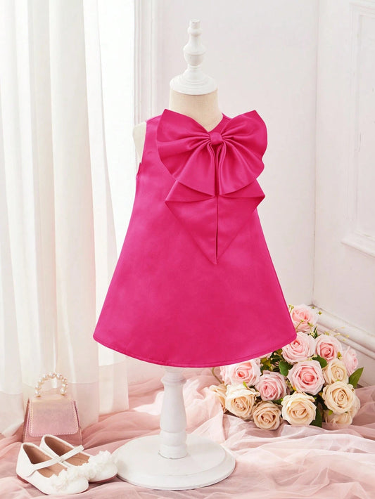 Baby Girls' Gorgeous Red Satin Bowknot Sleeveless Dress