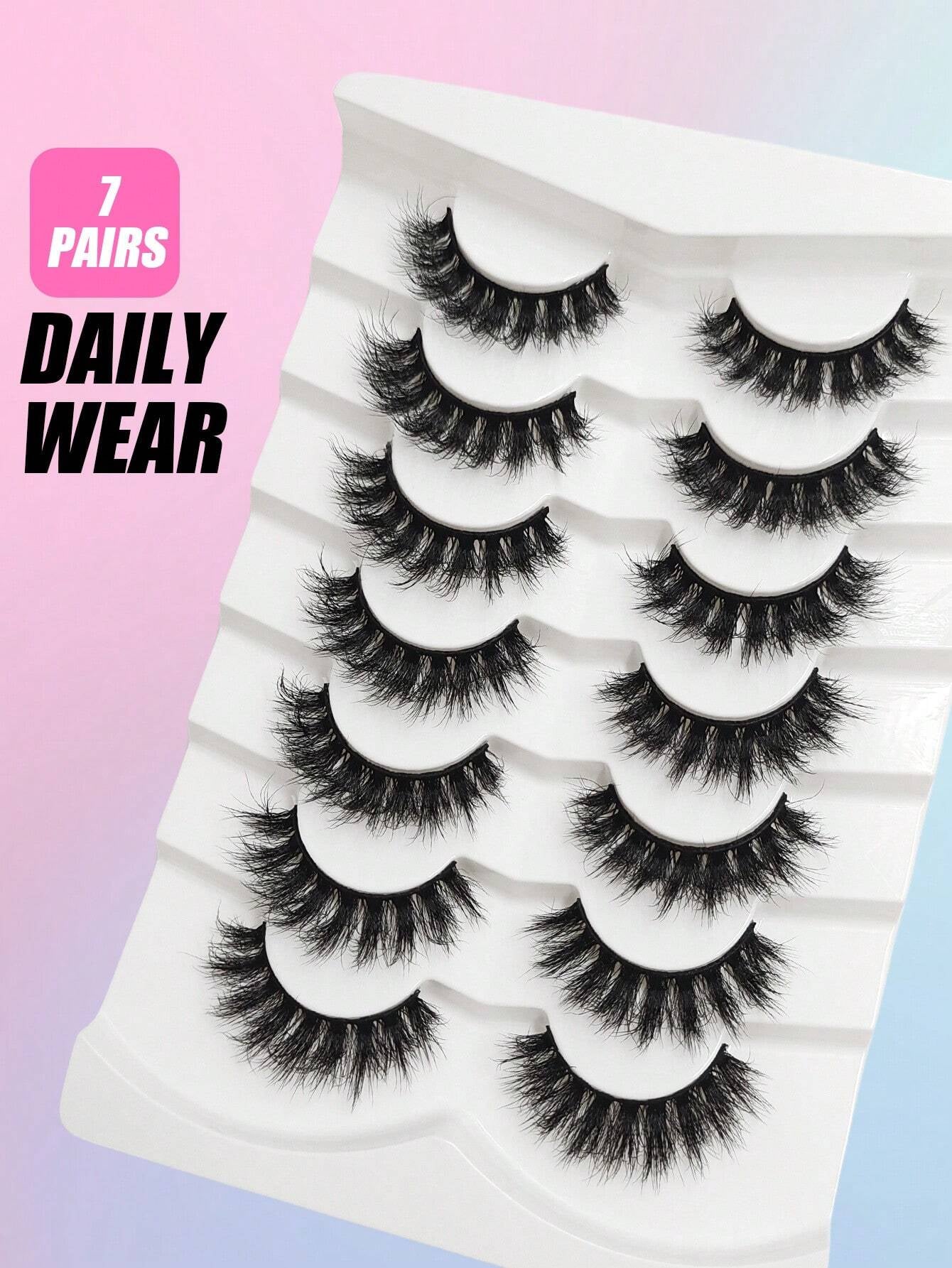 7 Pairs Russian Strip Lashes Fluffy Mink Lashes 3D False Eyelashes Russian Volume Eyelashes Fake Eyelashes Dramatic Messy Mink Lashes