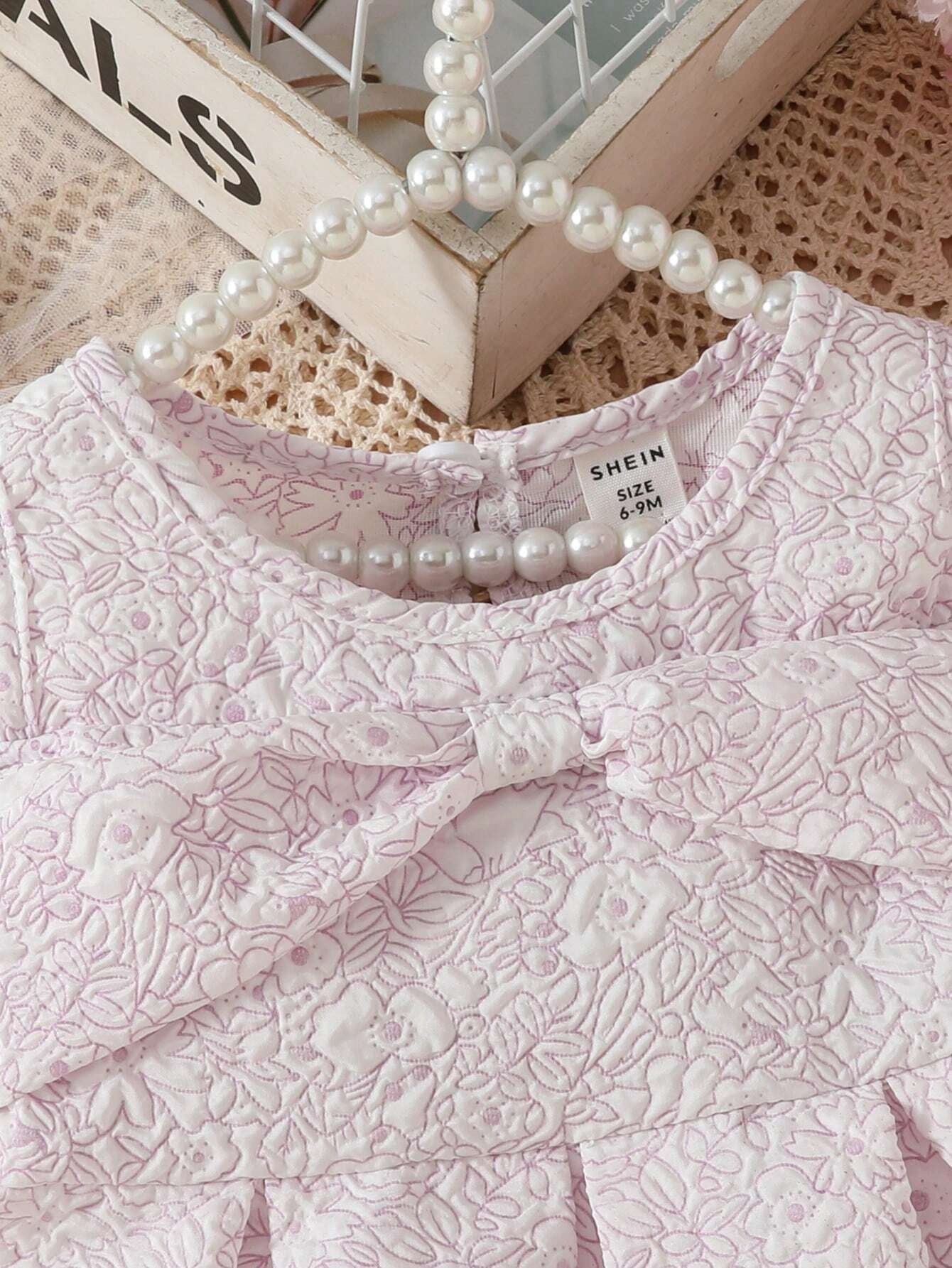 Baby Girls' Simple Jacquard 3D Puff Cold-Shoulder Dress