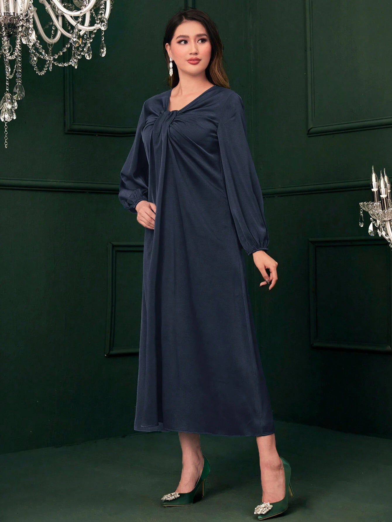 Mulvari Ruched Front Lantern Sleeve Dress