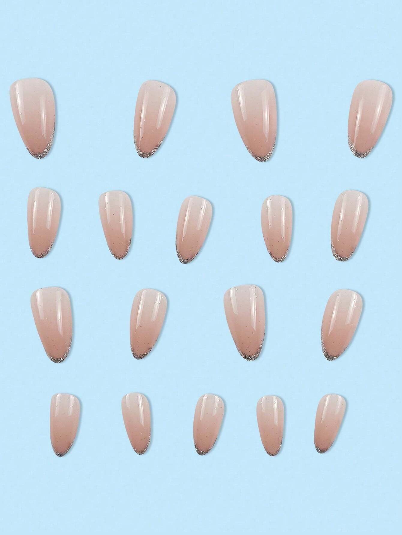 Upgrade Your Appearance: 24Pcs/Set Short Oval Shaped Ice-Clear & Pink & White Ombre False Nails, Suitable for Party, Dance & Daily Style Wear