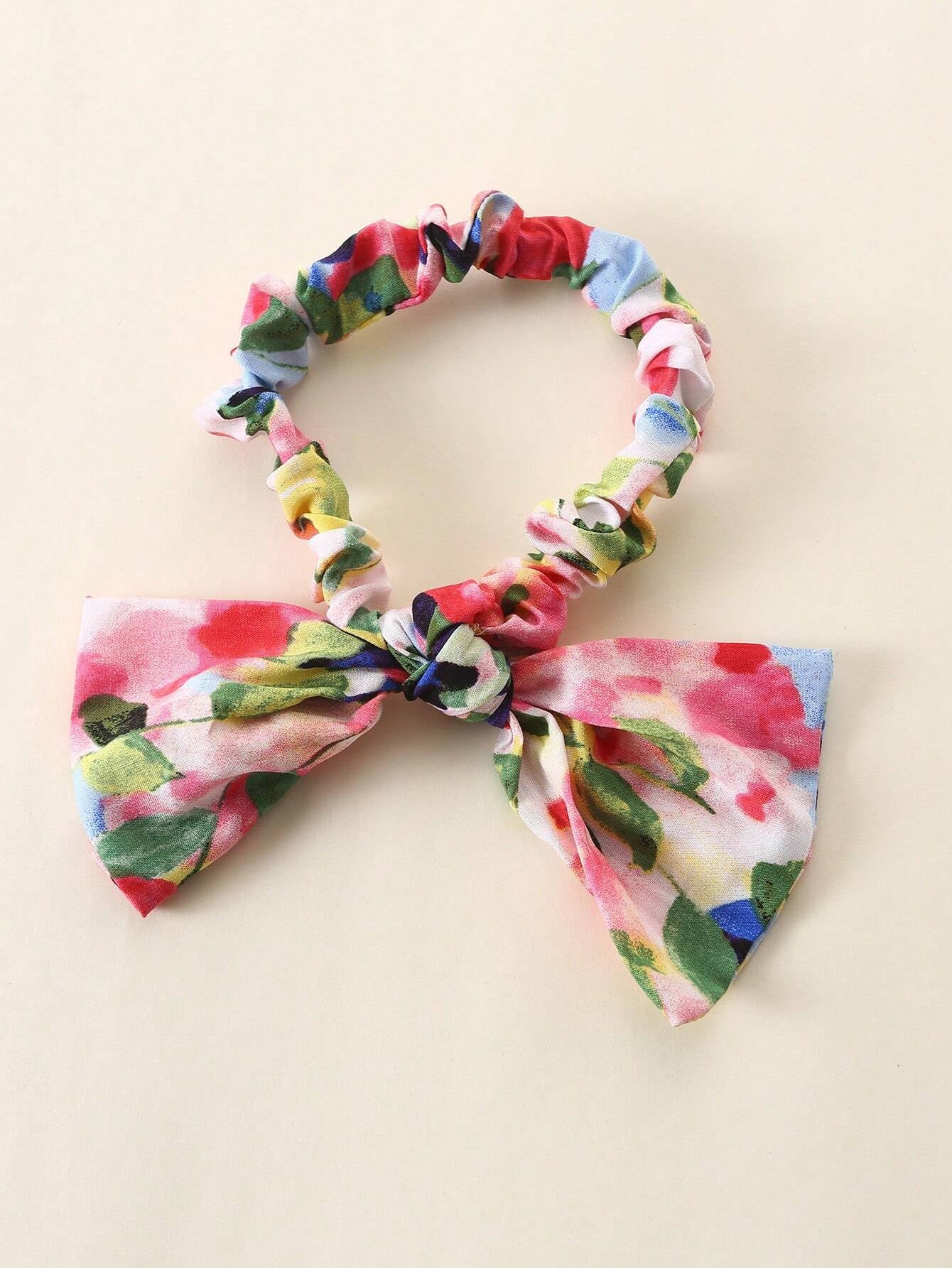 Baby Girl'S Full Print Floral Dress with Ruffled Hem and Headband