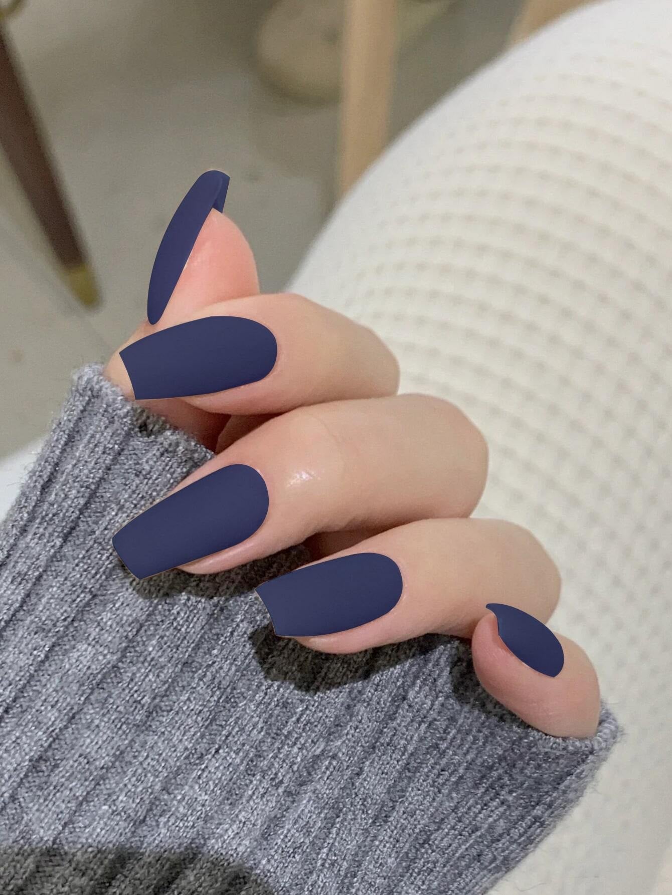 24Pcs Cobalt Blue Full Cover False Nails, Almond Shaped with Matte Effect, Suitable for Women and Girls