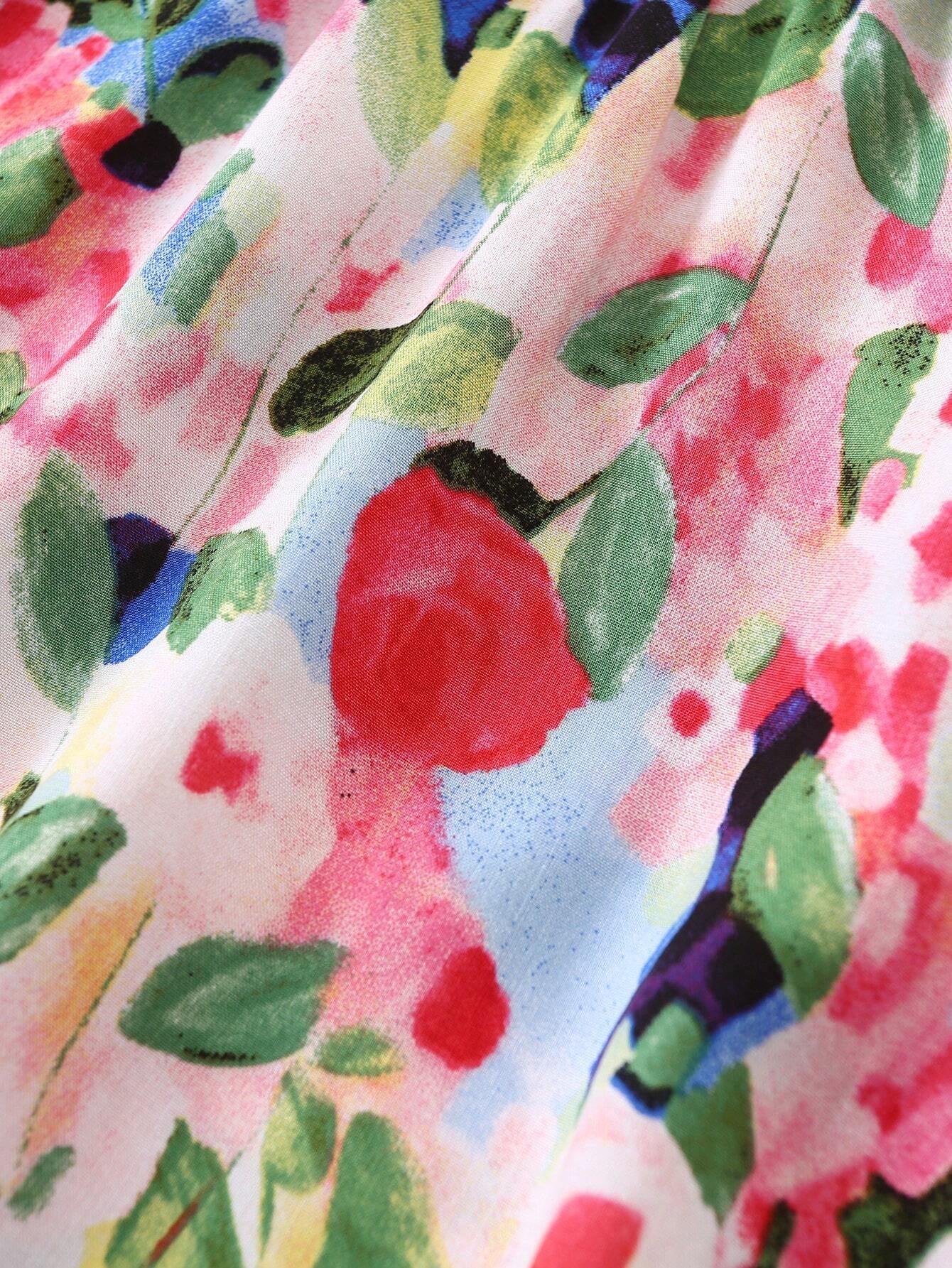Baby Girl'S Full Print Floral Dress with Ruffled Hem and Headband
