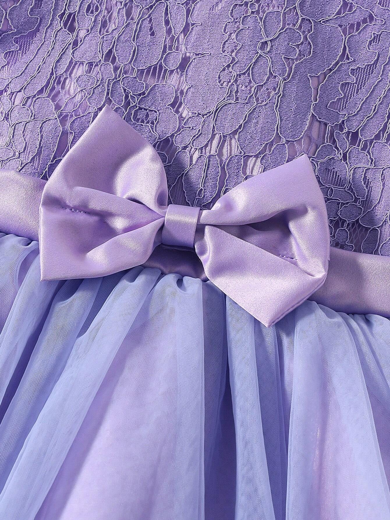 Young Girl Gorgeous Butterfly Bow Decoration Patchwork Lace Tulle Dress
