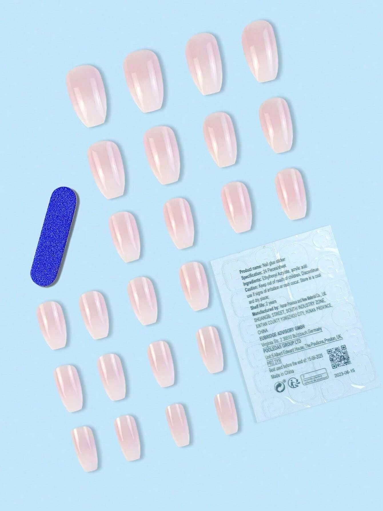 Upgrade Your Appearance: 24Pcs/Set Short Oval Shaped Ice-Clear & Pink & White Ombre False Nails, Suitable for Party, Dance & Daily Style Wear