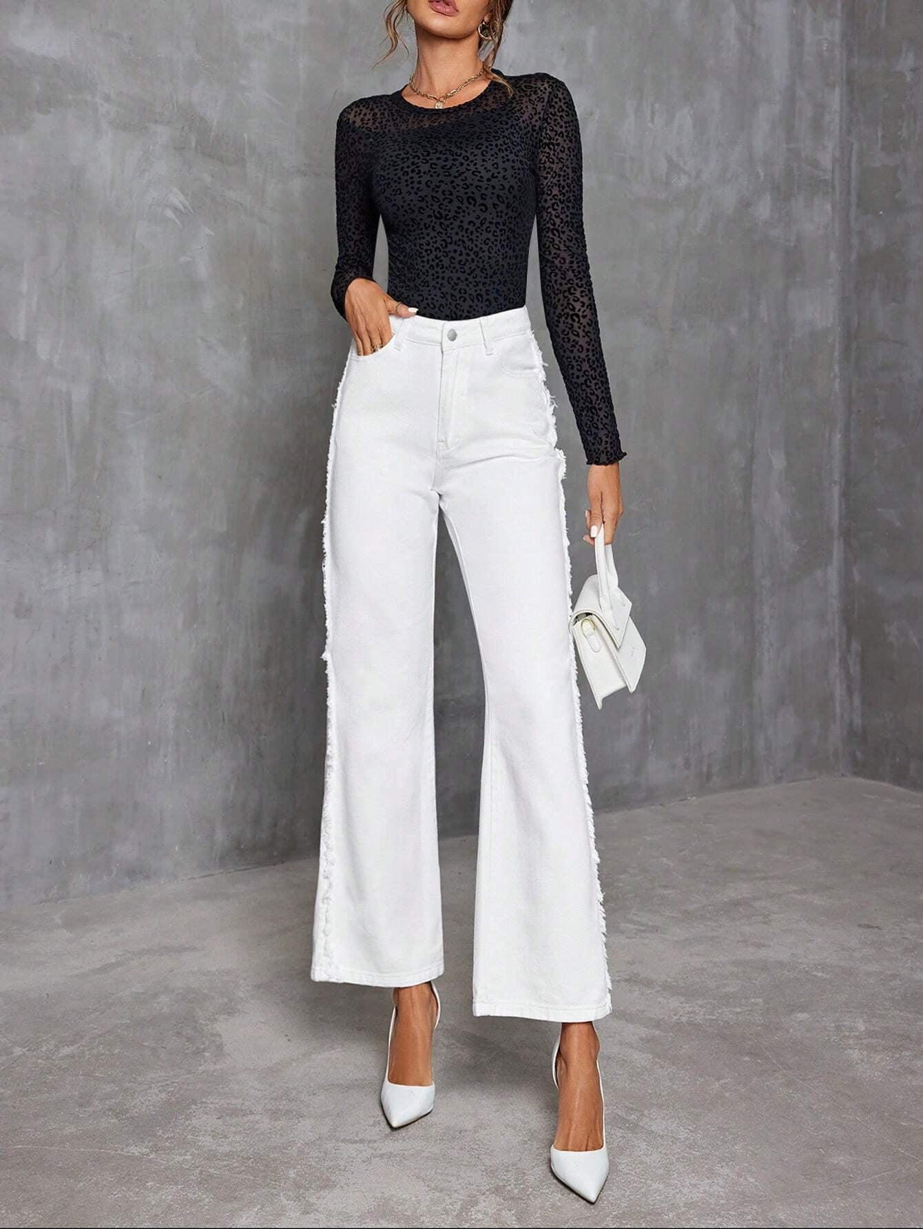 Privé Long Length Flared Jeans with Frayed Hem